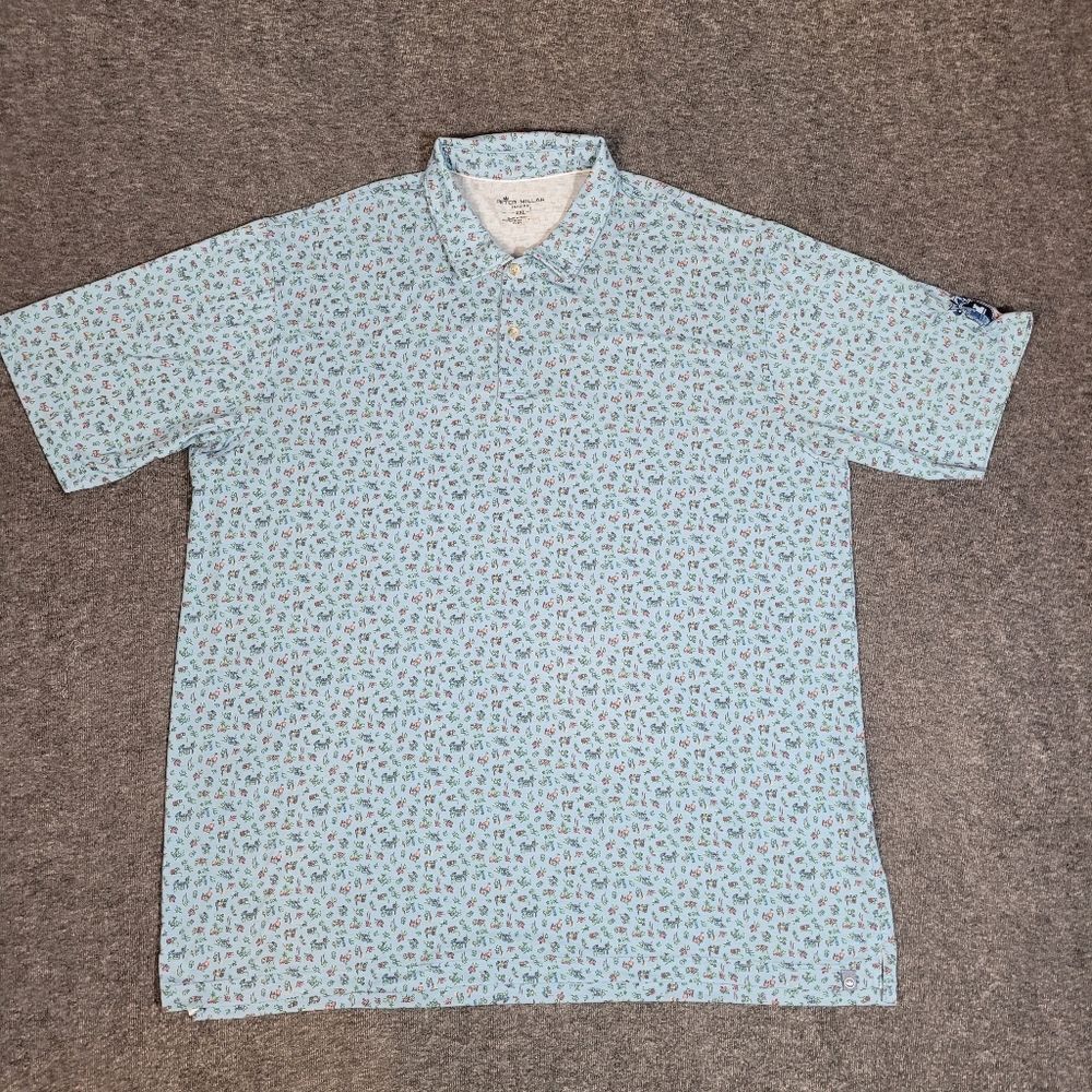 Peter Millar Seaside Mens Golf Polo Shirt Size 2Xl Party Parrots Print Blue